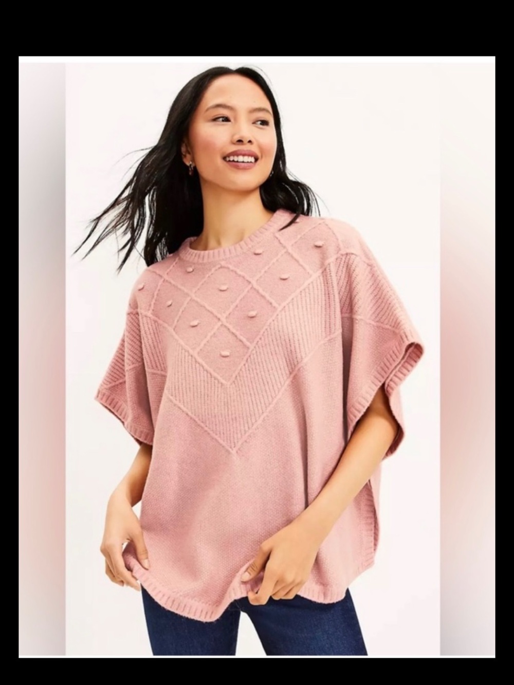 LOFT   Pink Modern Poncho Sweater Wool Blend Textured Design SIZE XL/XXL. NEW